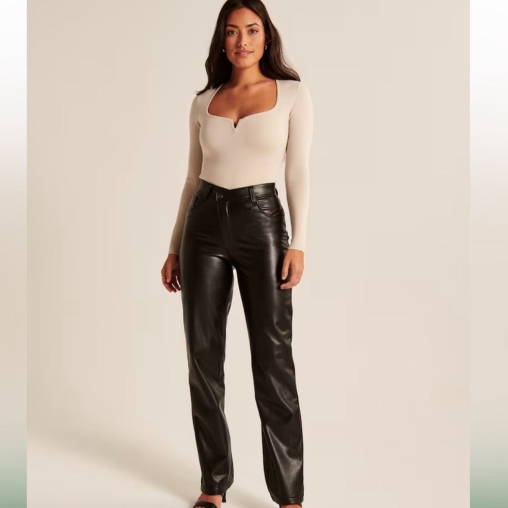 Abercrombie 90’s Straight Curve Love Vegan Leather Pant with Criss-Cross Waist